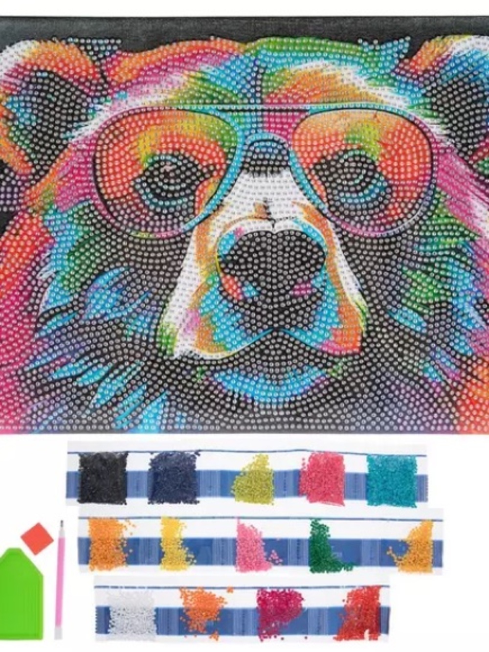 Hobby Lobby Rainbow Bear Diamond Painting with Black Accents